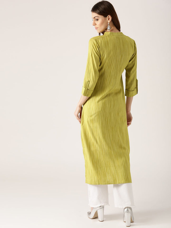Libas Women Green Striped Straight Kurta