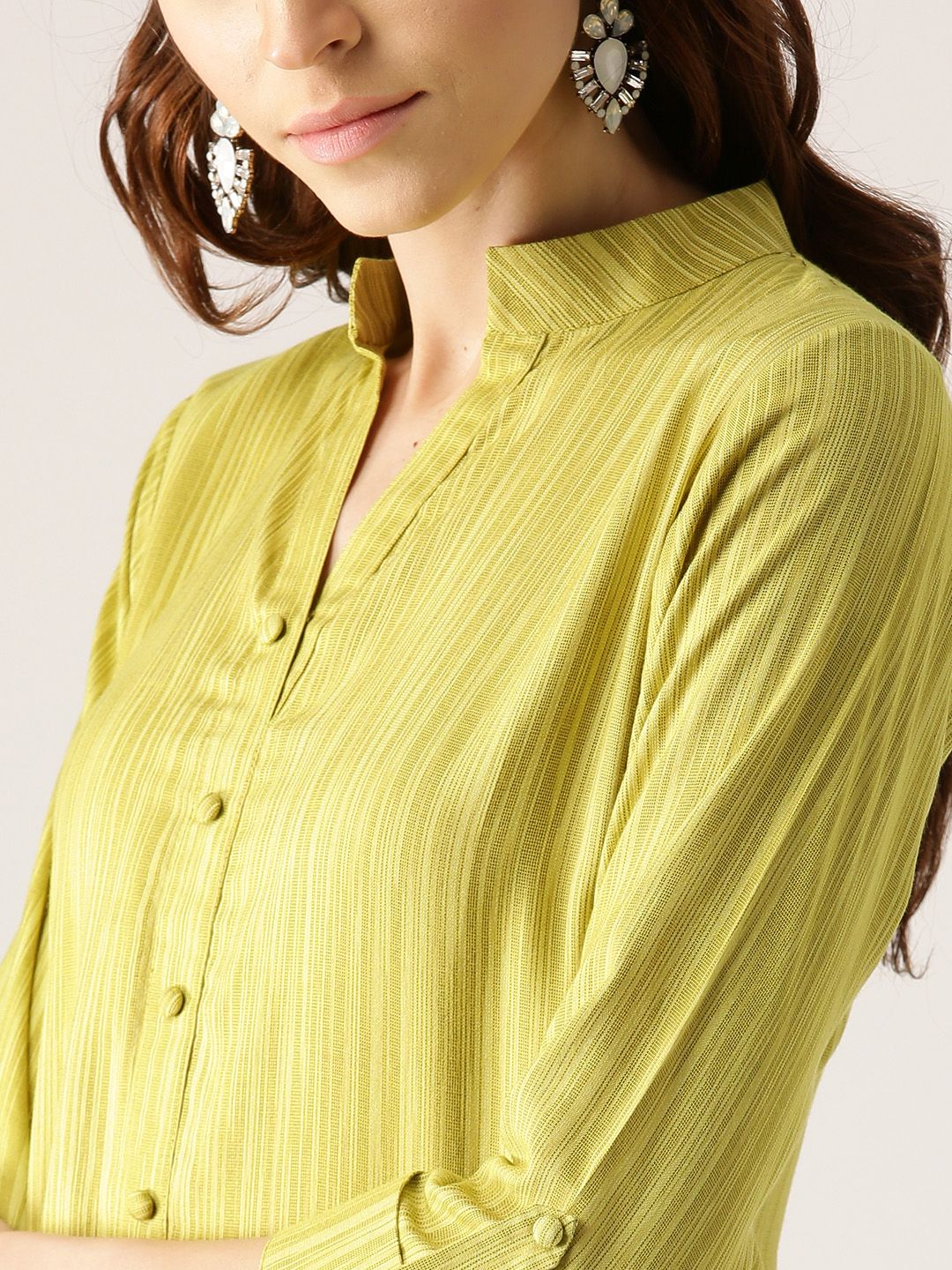 Libas Women Green Striped Straight Kurta