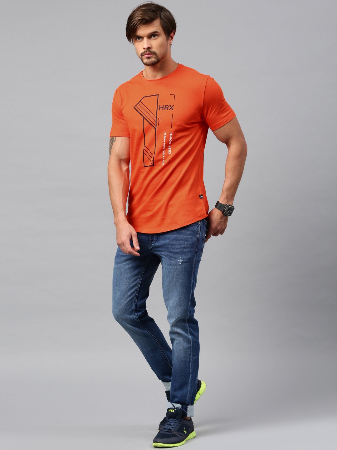 HRX by Hrithik Roshan Men Orange Printed T-shirt