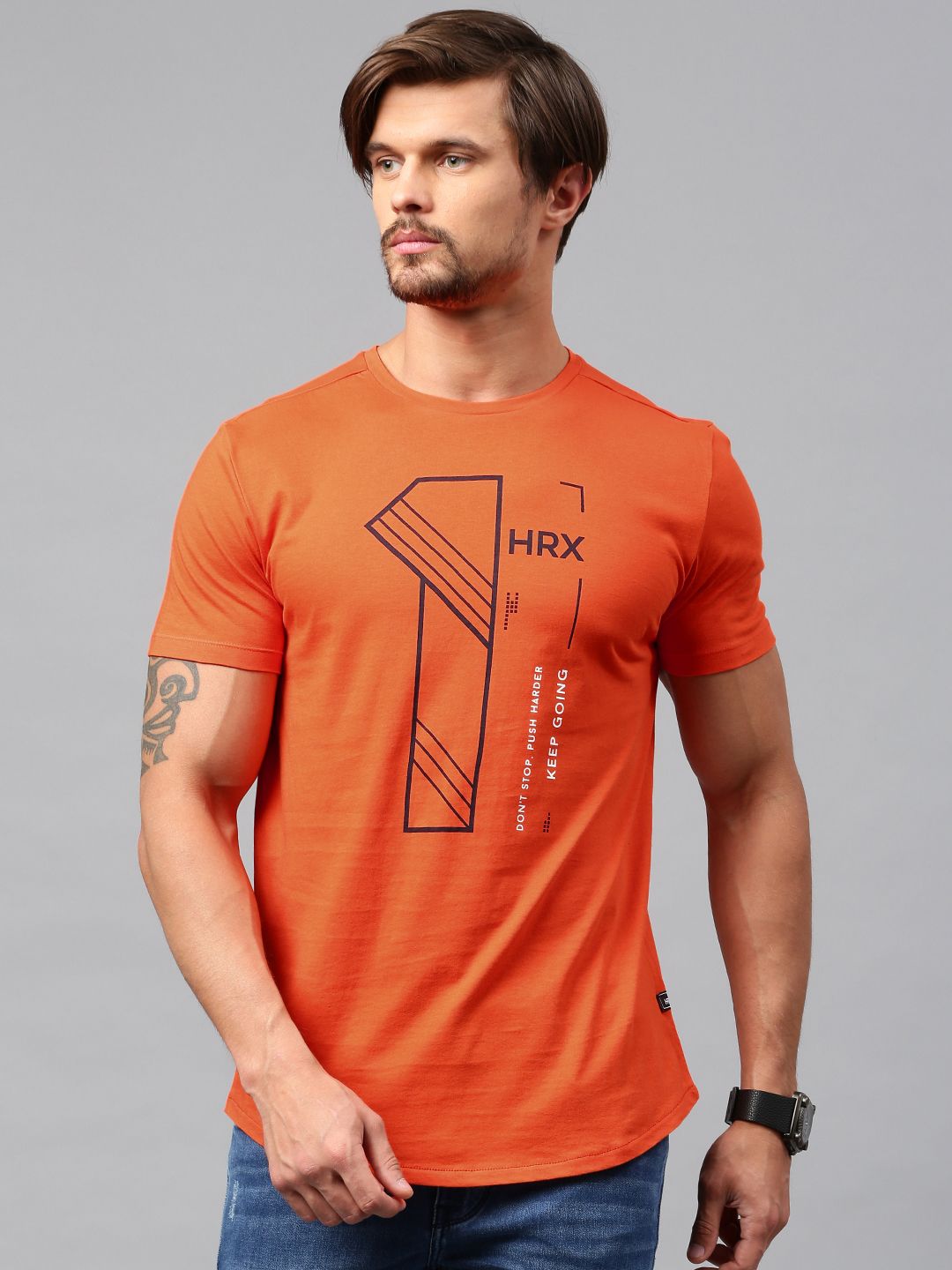 HRX by Hrithik Roshan Men Orange Printed T-shirt