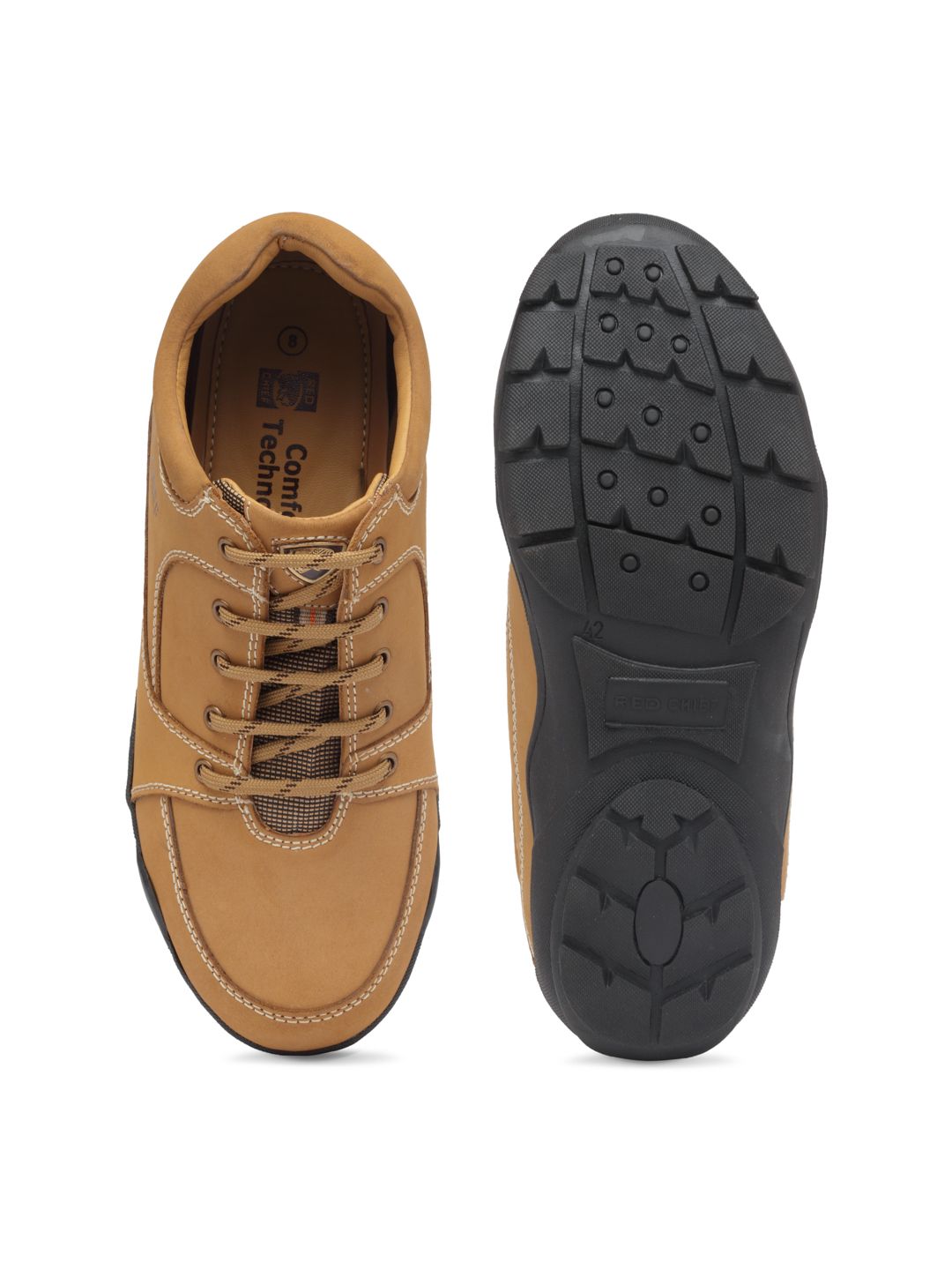 Red Chief Men Tan Brown Leather Sneakers