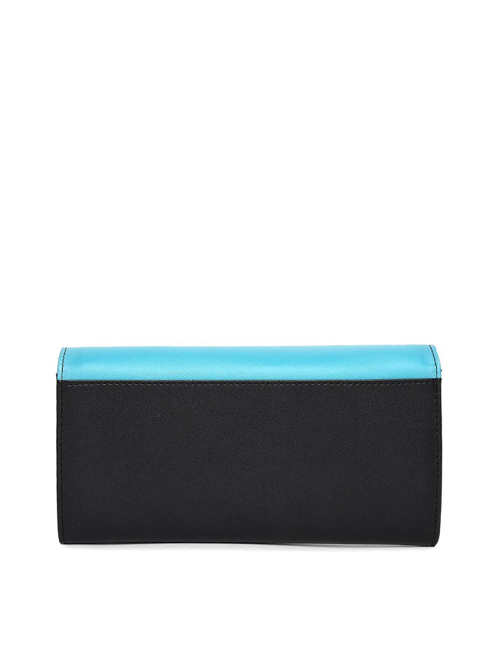 Global Desi Blue & Black Colourblocked Tasselled Envelope Clutch