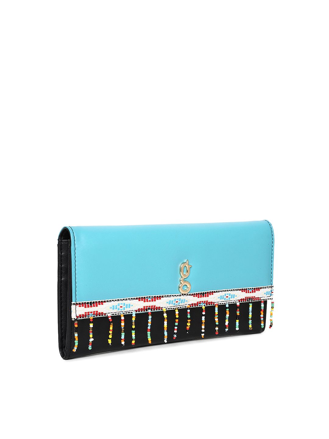 Global Desi Blue & Black Colourblocked Tasselled Envelope Clutch