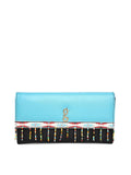 Global Desi Blue & Black Colourblocked Tasselled Envelope Clutch