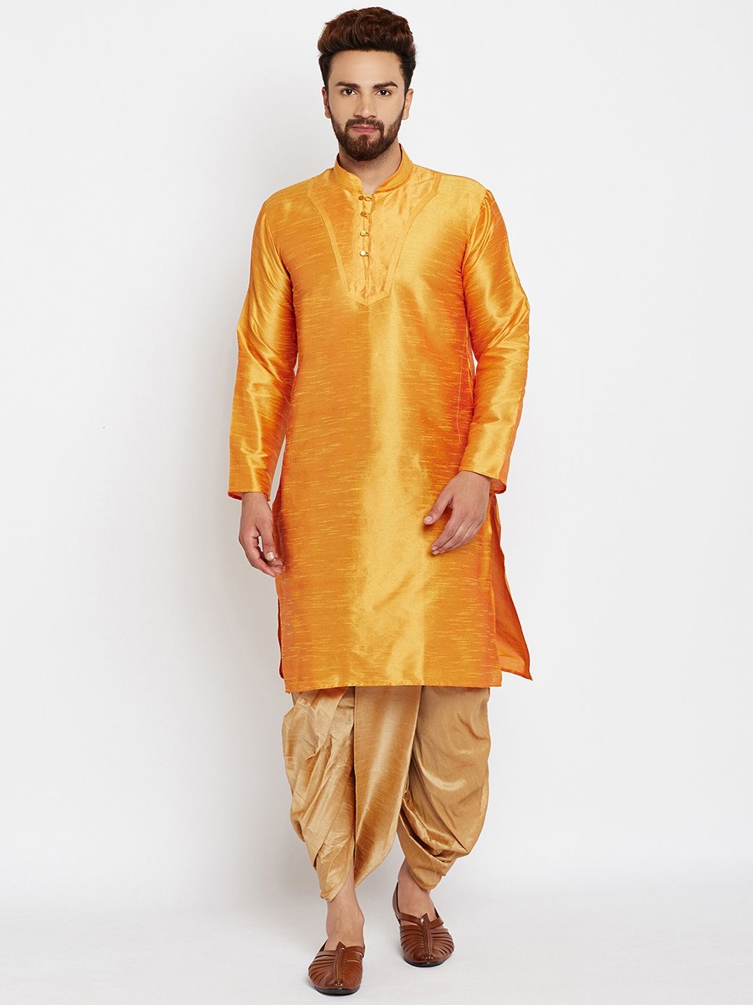 SOJANYA Lelaki Mustard Kurta Lurus Padat