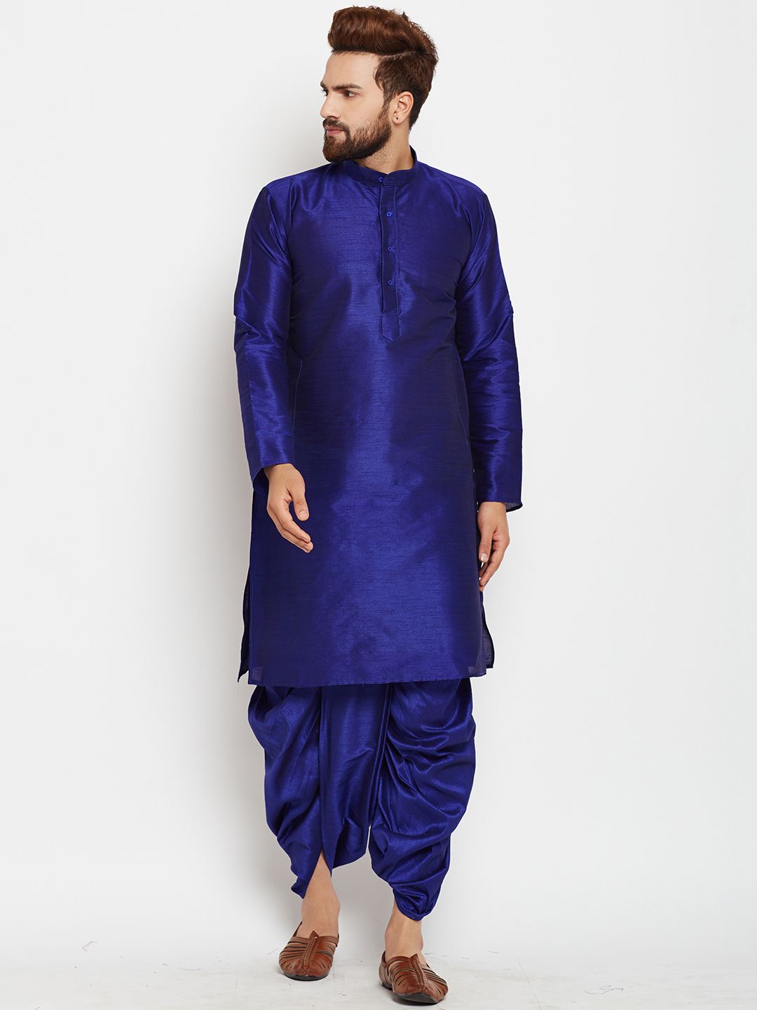 SOJANYA Men Blue Solid Straight Kurta