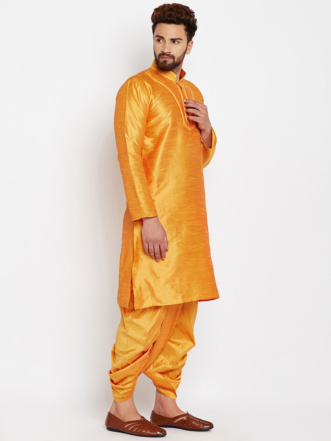 SOJANYA Lelaki Mustard Kurta Lurus Padat