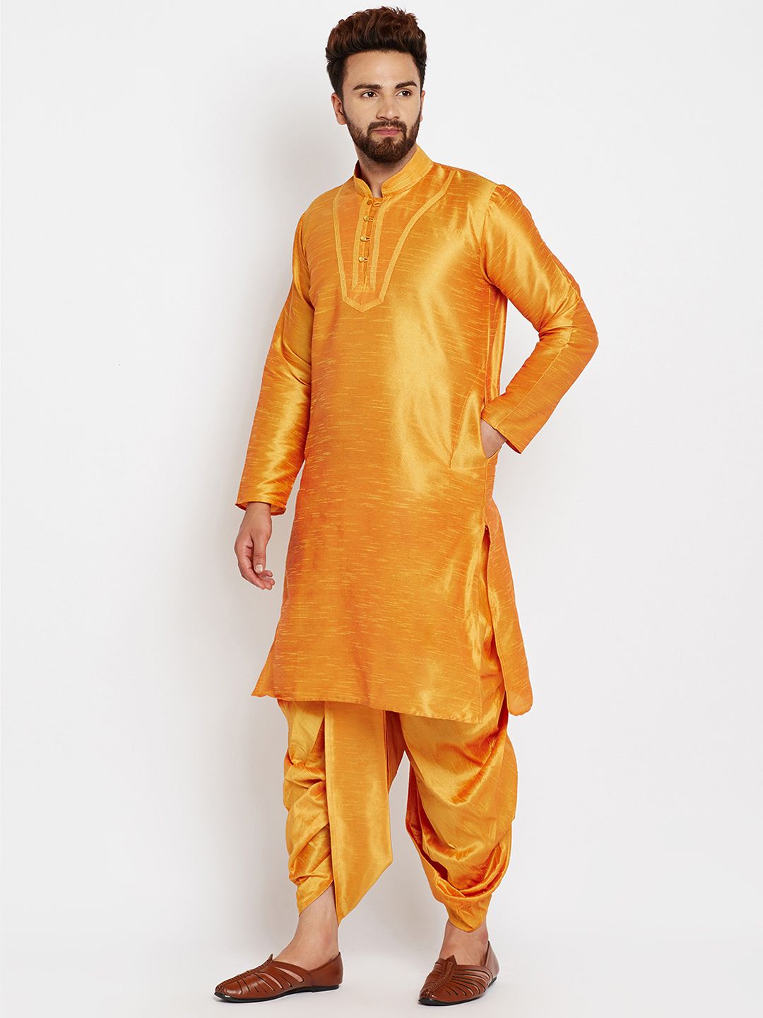 SOJANYA Lelaki Mustard Kurta Lurus Padat