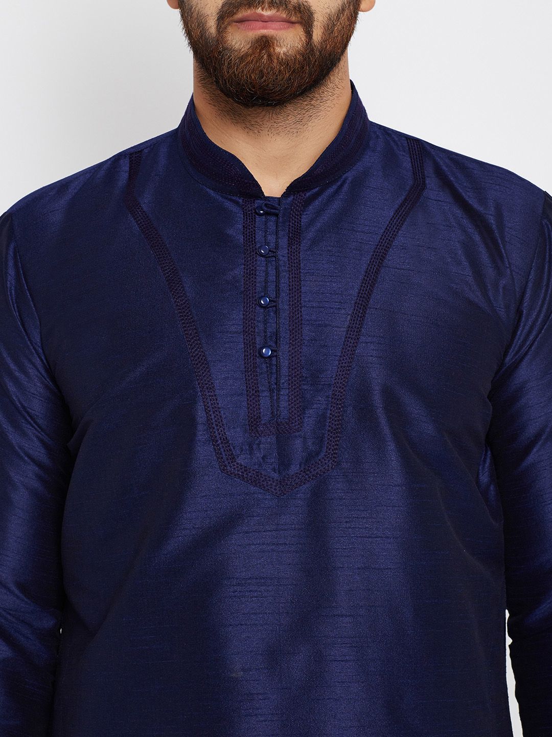 SOJANYA Men Navy Blue Solid Straight Kurta