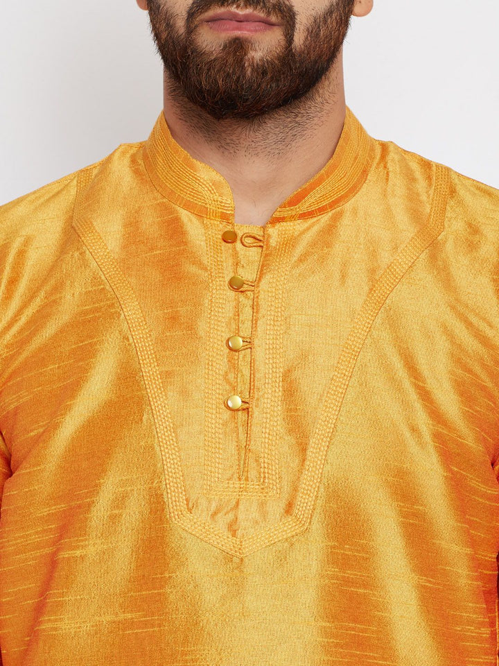 SOJANYA Men Mustard Solid Straight Kurta