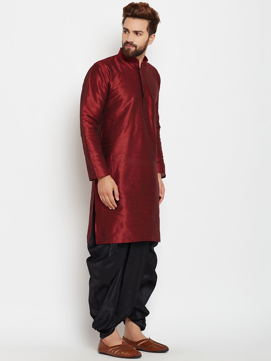 SOJANYA Men Maroon Solid A-Line Kurta