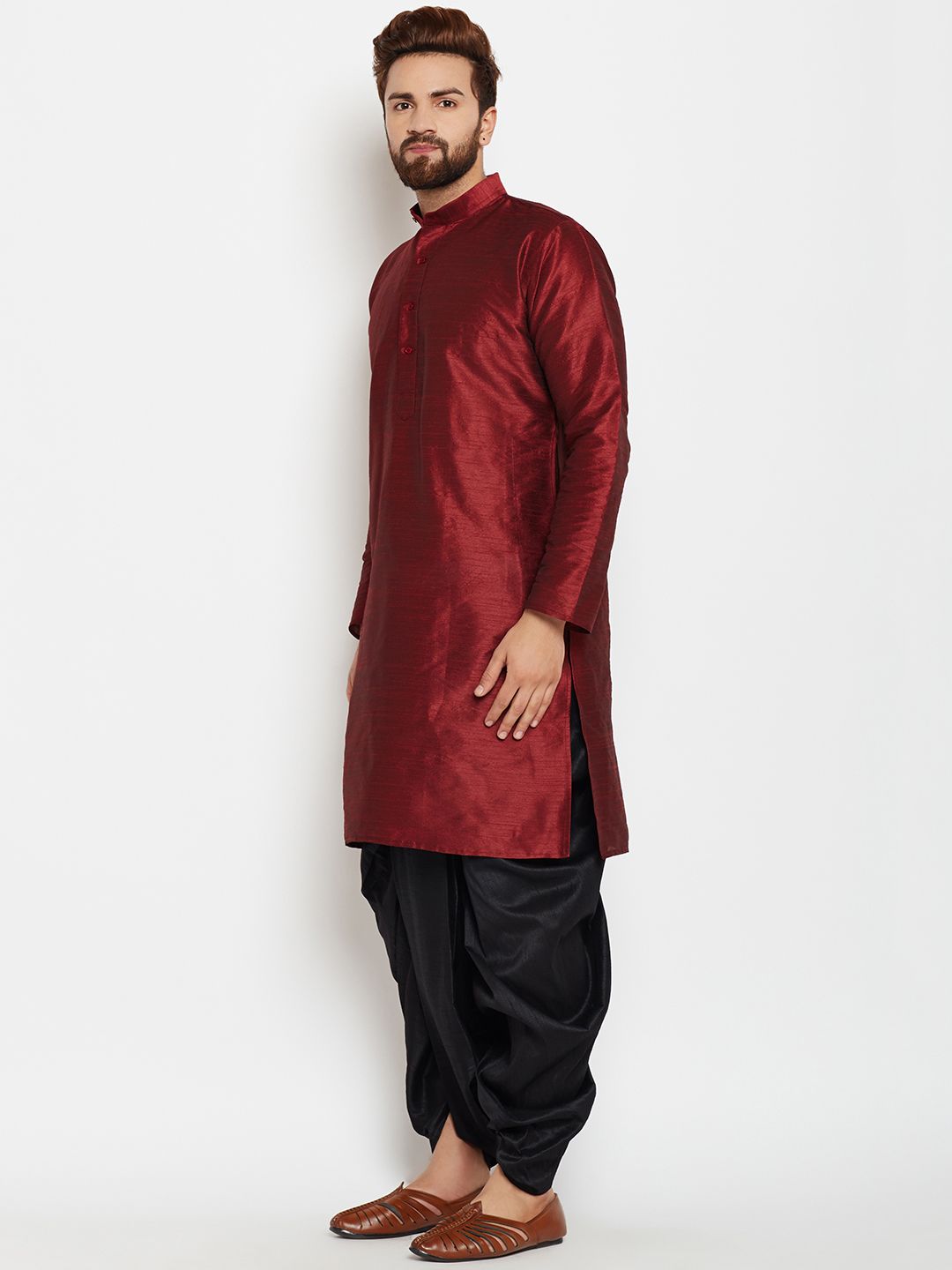 SOJANYA Men Maroon Solid A-Line Kurta