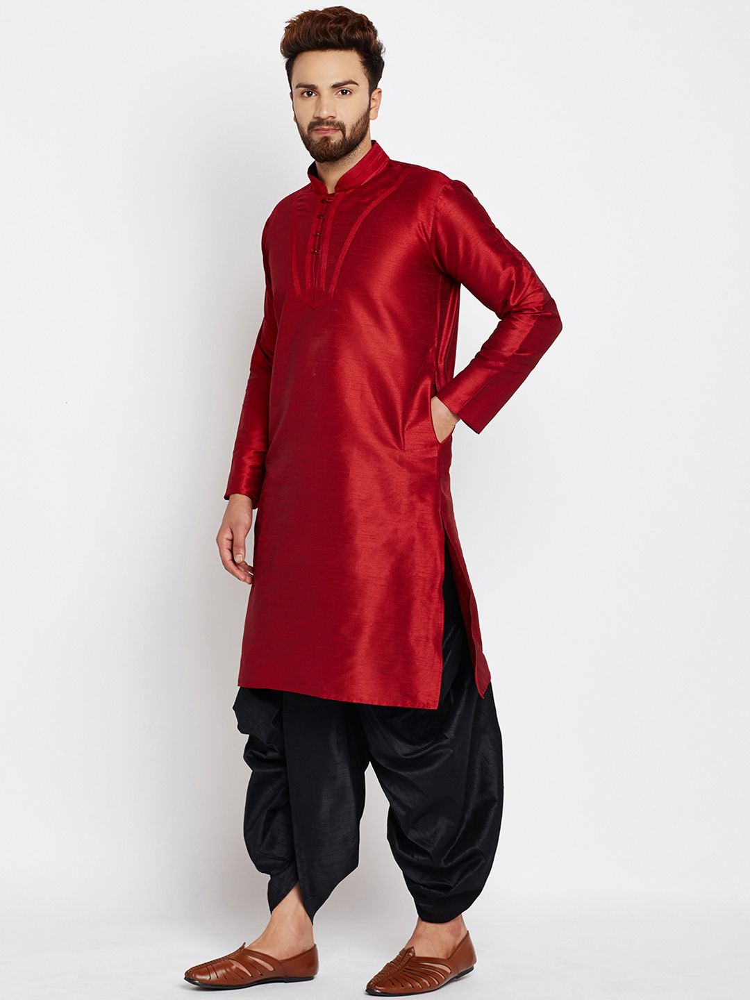 SOJANYA Men Maroon Solid A-Line Kurta