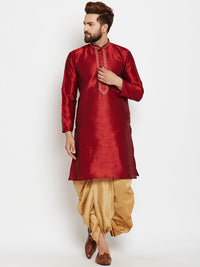 SOJANYA Men Maroon Solid Straight Kurta