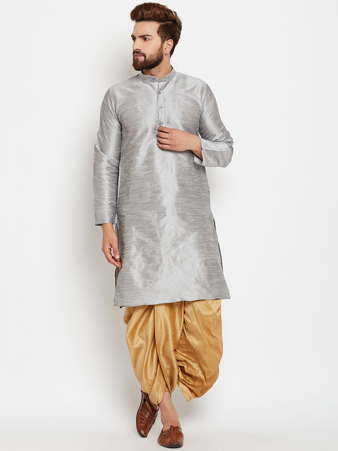 SOJANYA Lelaki Grey Solid A-Line Kurta