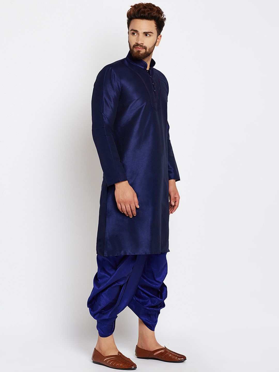 SOJANYA Lelaki Navy Blue Solid Kurta Lurus
