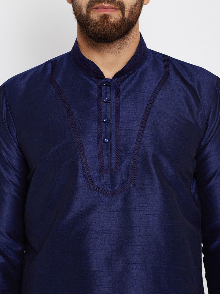 SOJANYA Lelaki Navy Blue Solid Kurta Lurus