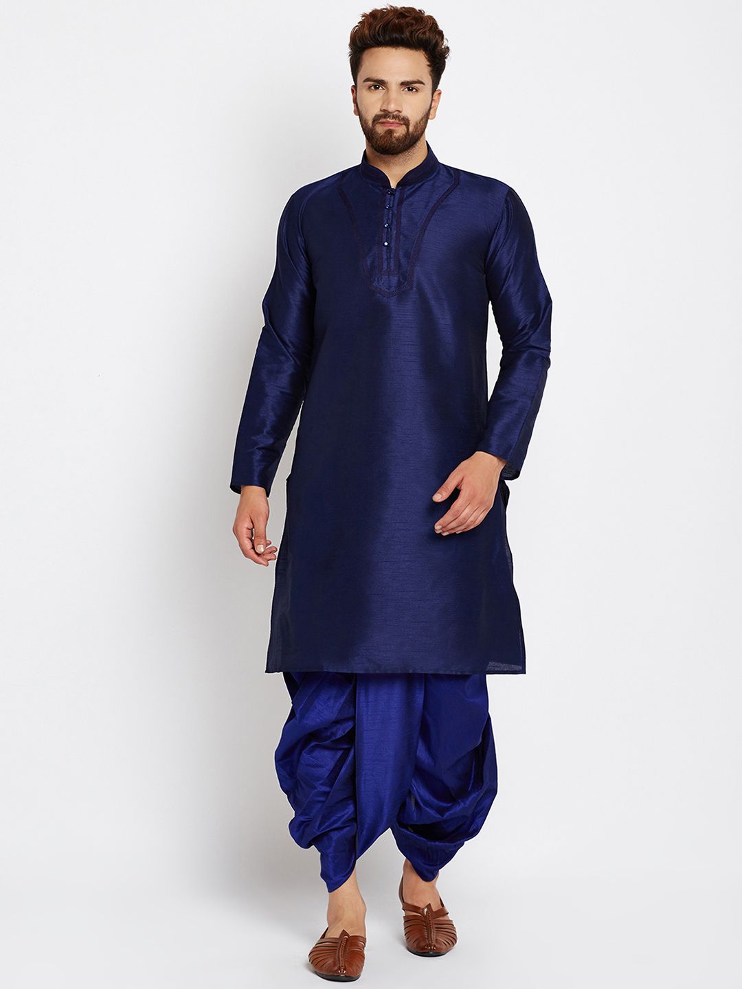 SOJANYA Lelaki Navy Blue Solid Kurta Lurus