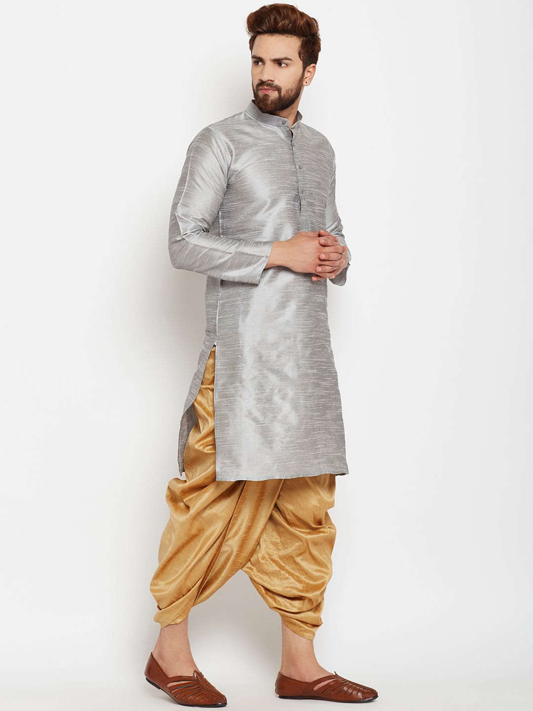 SOJANYA Lelaki Grey Solid A-Line Kurta
