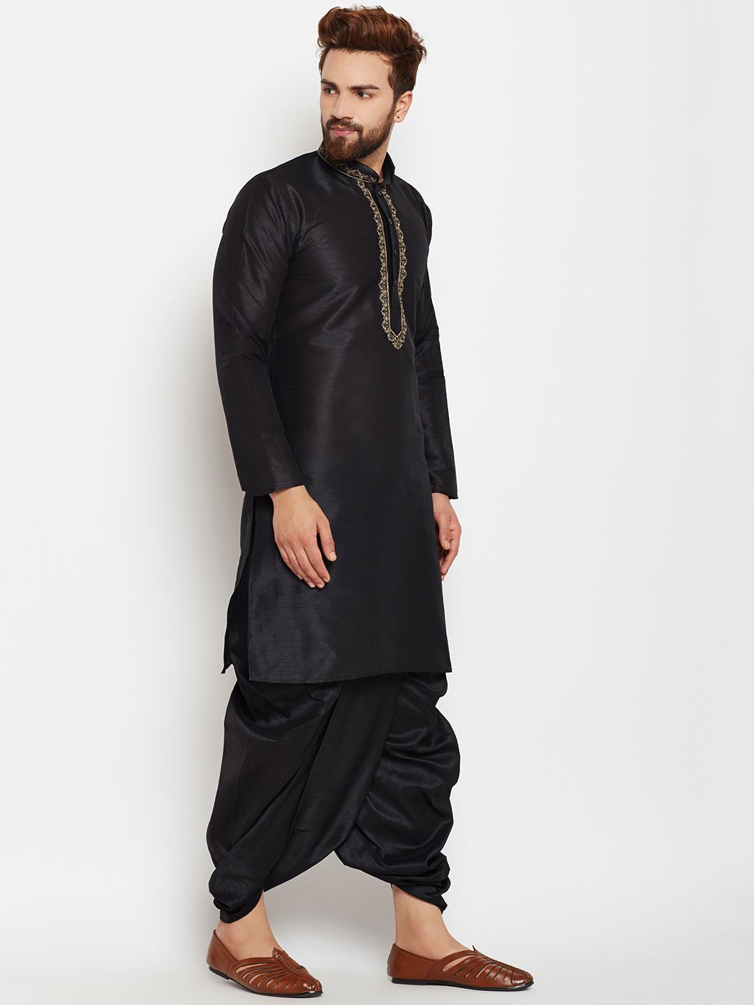 SOJANYA Kurta A-Line Design Tenunan Hitam Lelaki
