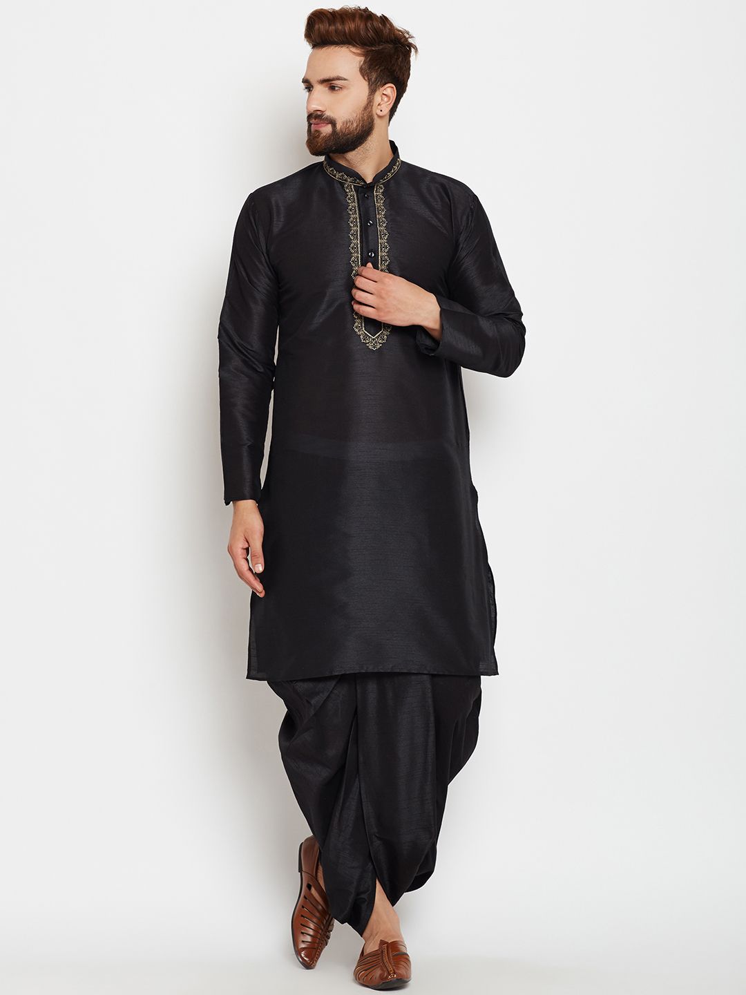 SOJANYA Kurta A-Line Design Tenunan Hitam Lelaki
