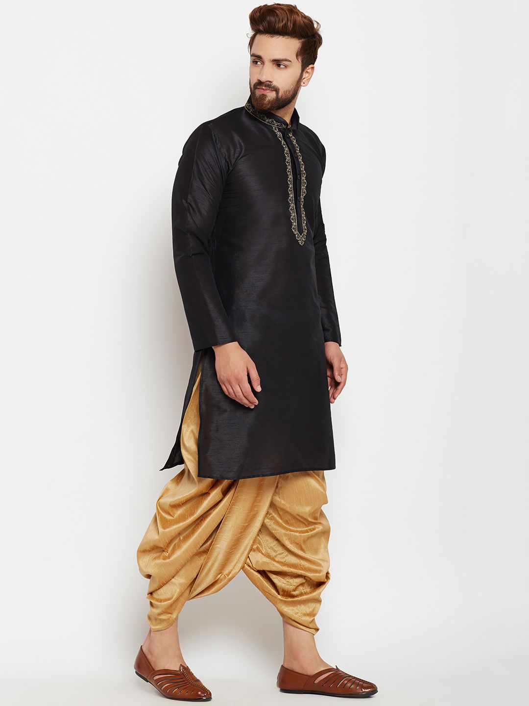 SOJANYA Kurta A-Line Design Tenunan Hitam Lelaki