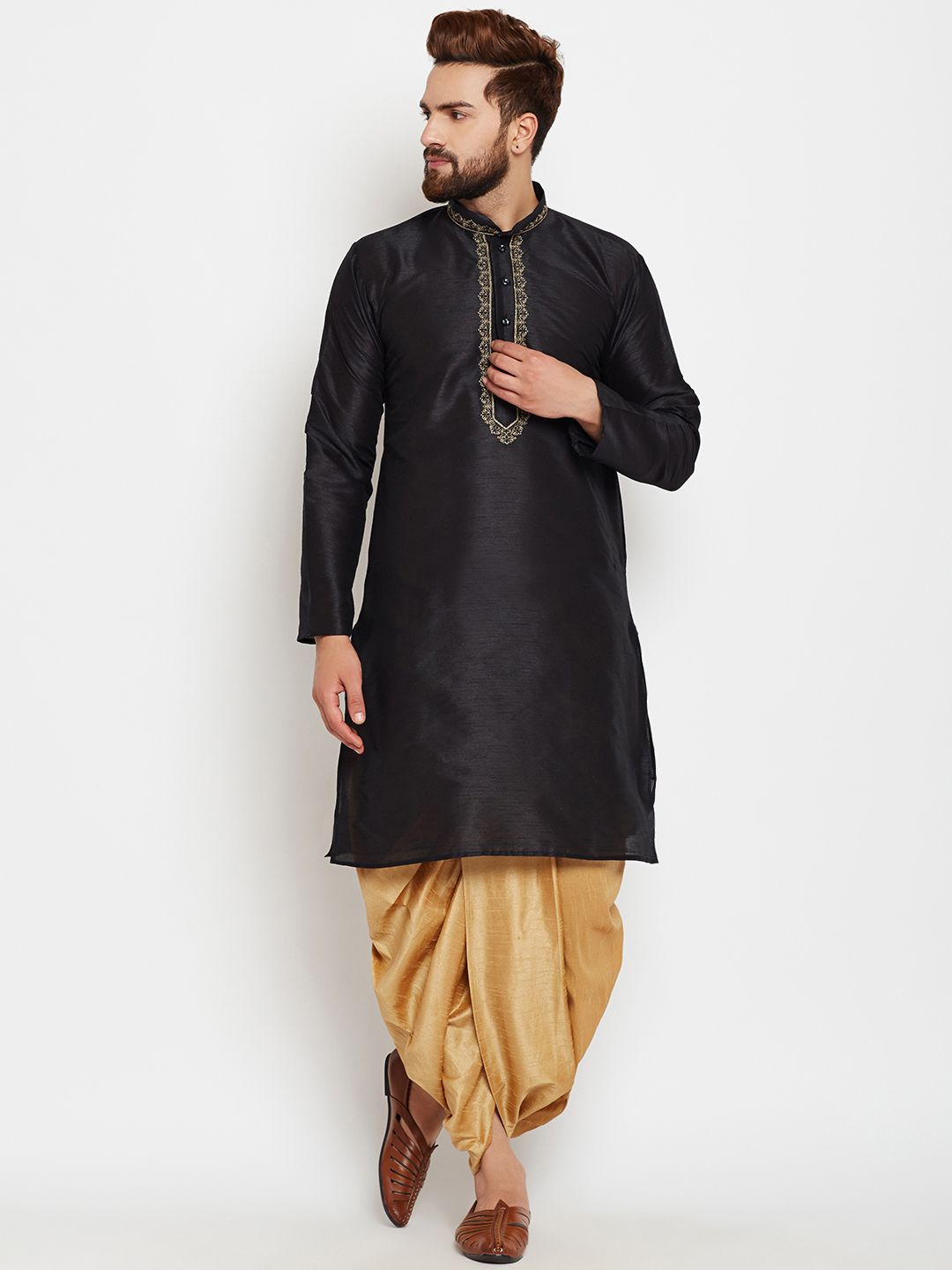 SOJANYA Kurta A-Line Design Tenunan Hitam Lelaki