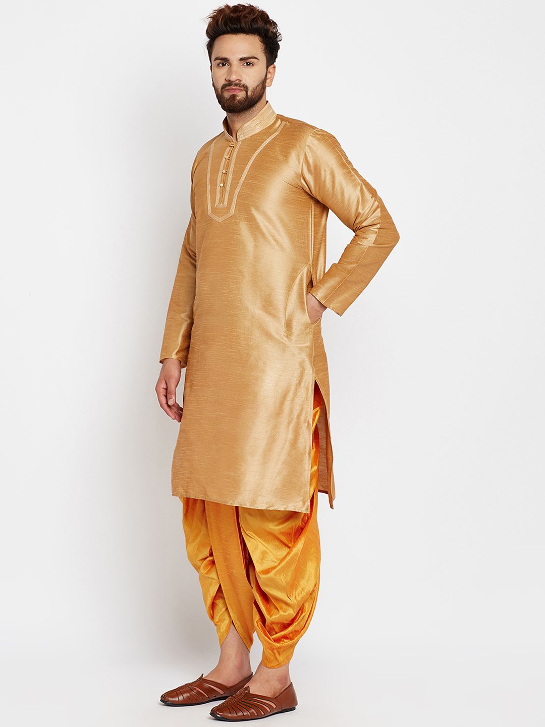 SOJANYA Men Gold-Toned Solid A-Line Kurta