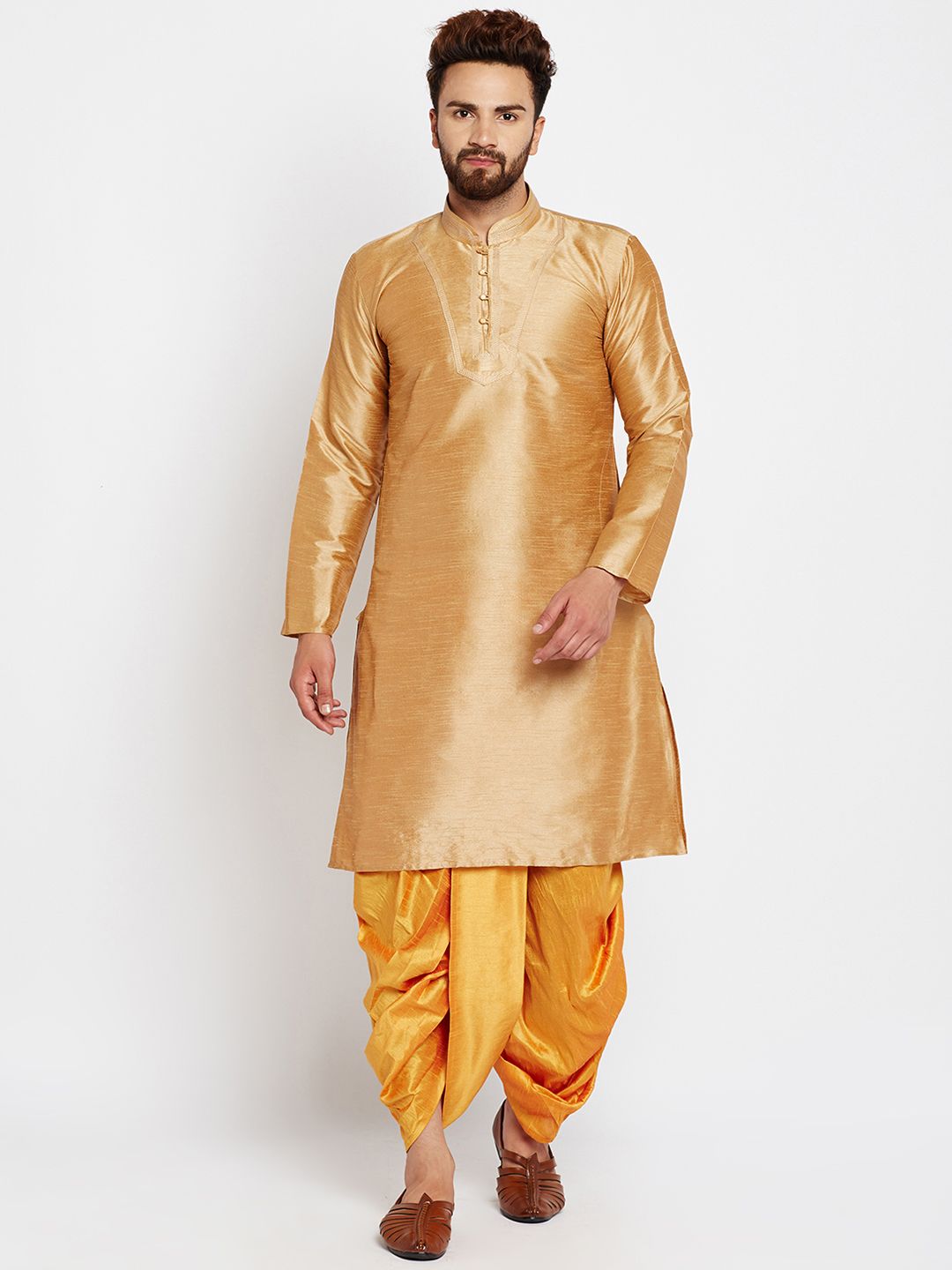 SOJANYA Men Gold-Toned Solid A-Line Kurta