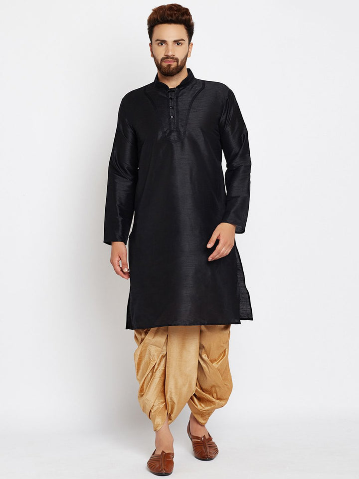 SOJANYA Men Black Solid Straight Kurta