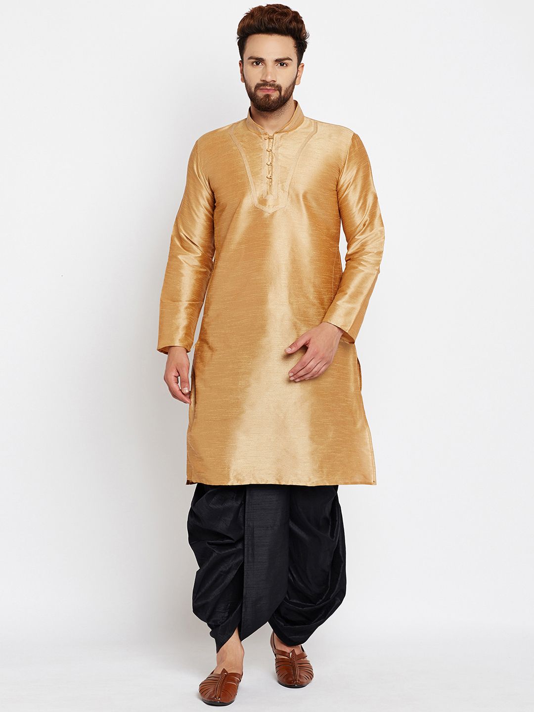 SOJANYA Men Gold-Toned Solid A-Line Kurta