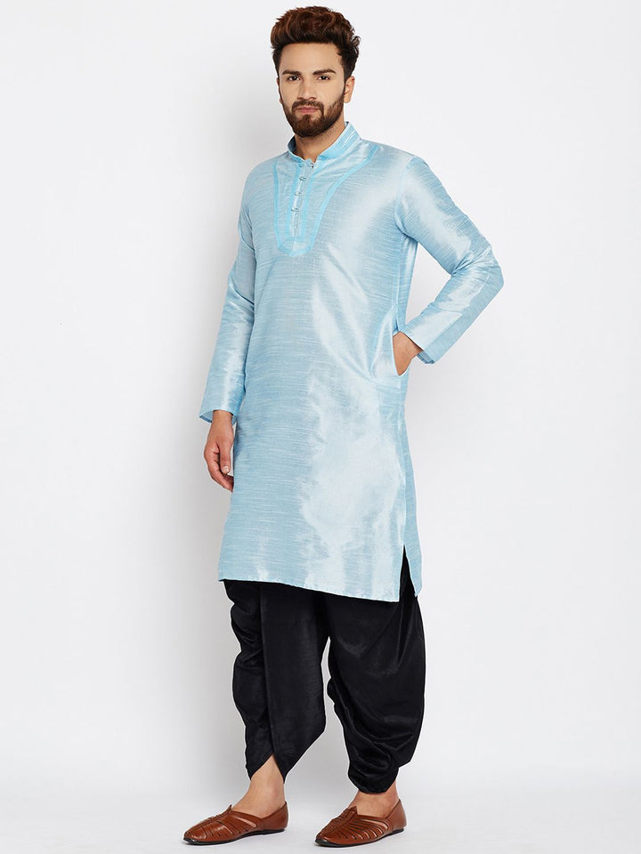 SOJANYA Men Blue Solid Straight Kurta