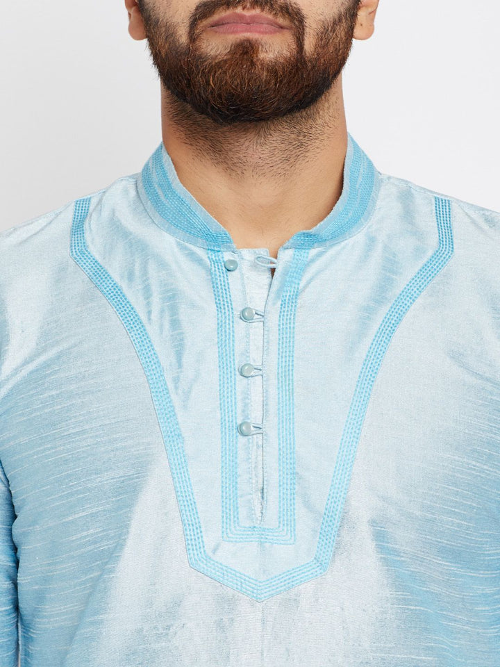 SOJANYA Men Blue Solid Straight Kurta