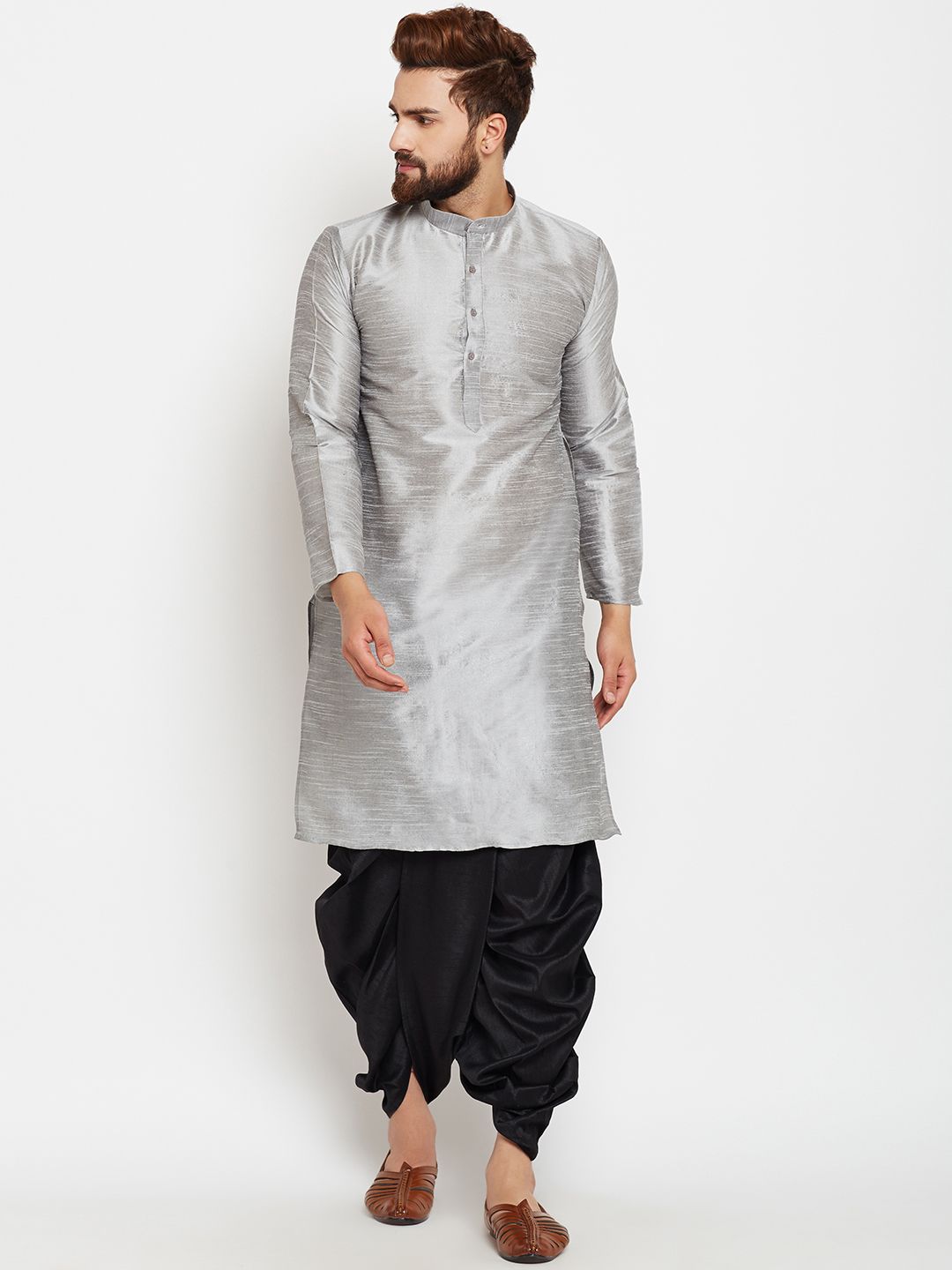 SOJANYA Men Grey Solid A-Line Kurta