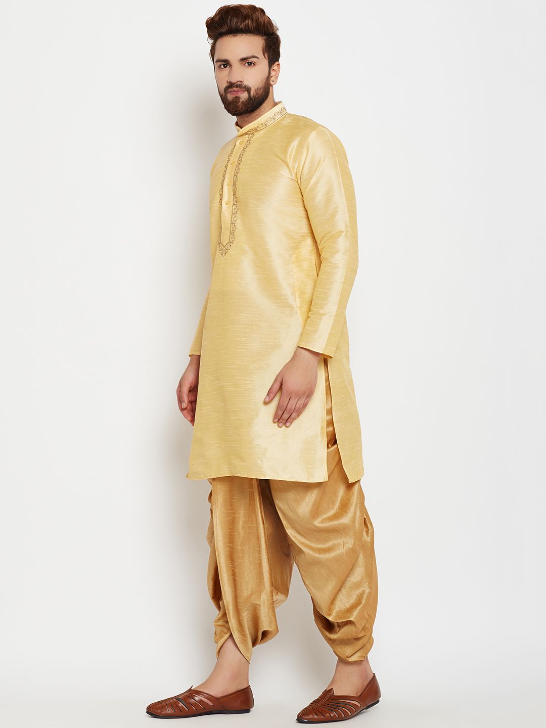 SOJANYA Men Gold-Toned Woven Design A-Line Kurta