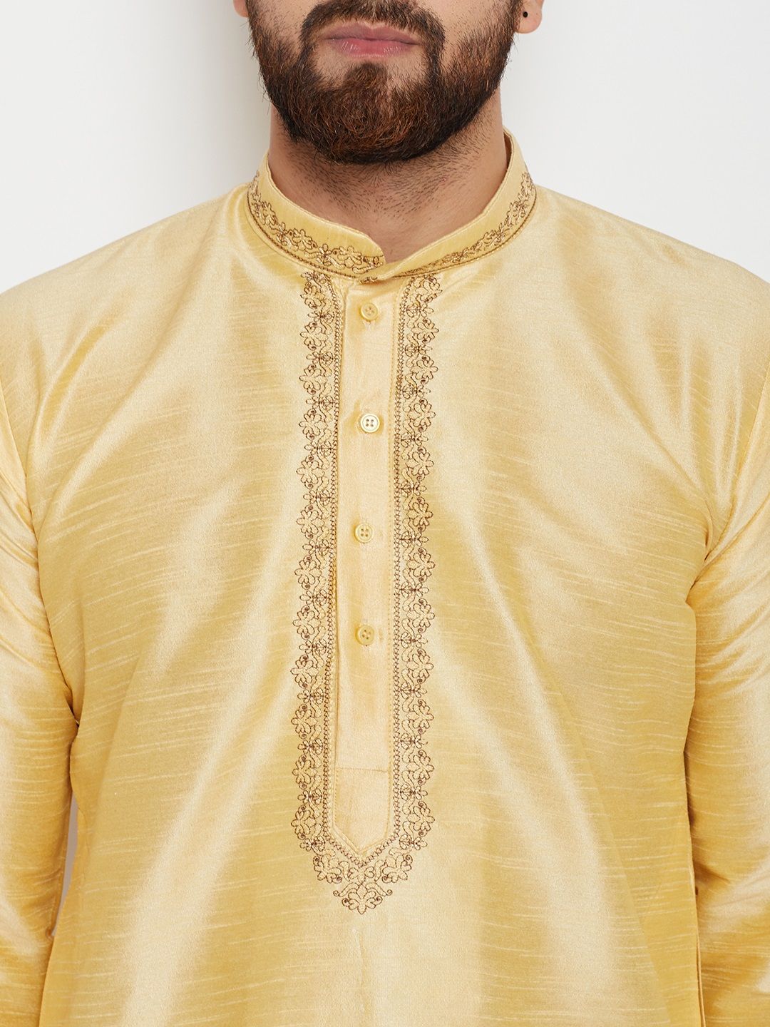 SOJANYA Men Gold-Toned Woven Design A-Line Kurta