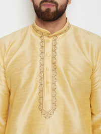 SOJANYA Men Gold-Toned Woven Design A-Line Kurta
