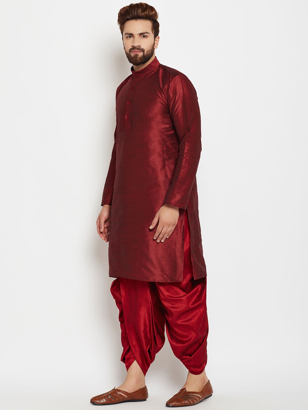 SOJANYA Men Maroon Solid A-Line Kurta