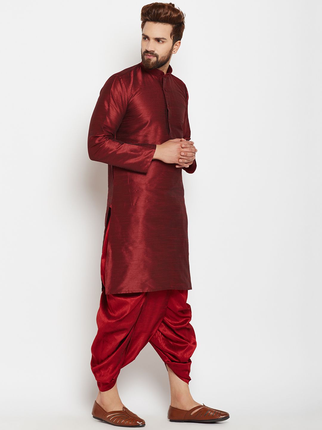 SOJANYA Men Maroon Solid A-Line Kurta