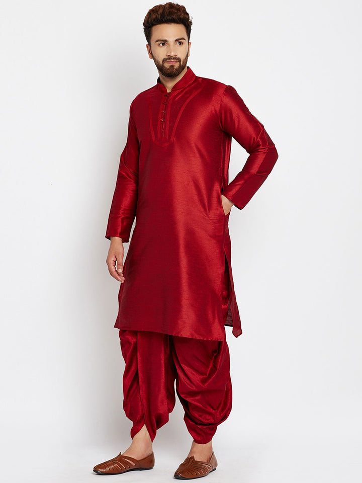 SOJANYA Men Maroon Solid A-Line Kurta
