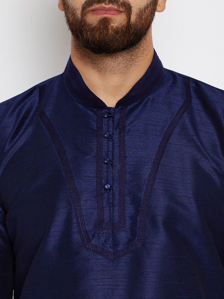 SOJANYA Lelaki Navy Blue Solid Kurta Lurus