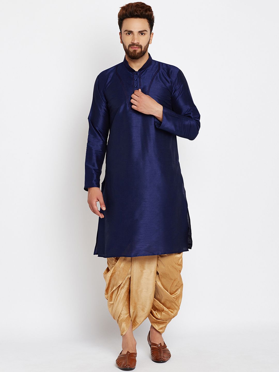 SOJANYA Lelaki Navy Blue Solid Kurta Lurus