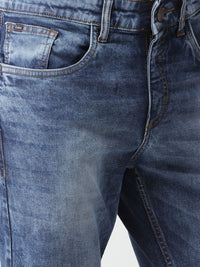 HIGHLANDER Men Blue Tapered Fit Mid-Rise Clean Look Stretchable Cropped Jeans