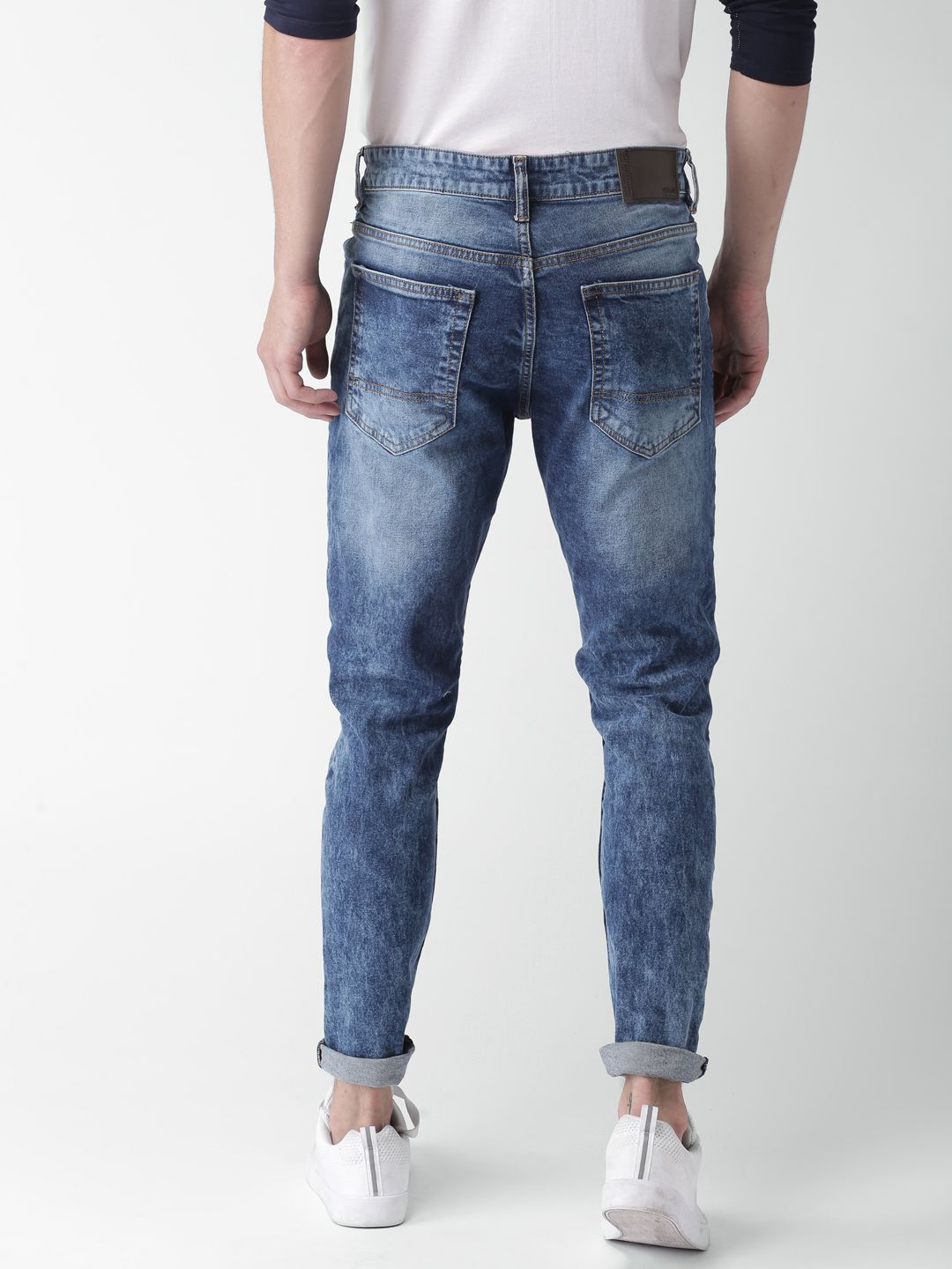 HIGHLANDER Men Blue Tapered Fit Mid-Rise Clean Look Stretchable Cropped Jeans