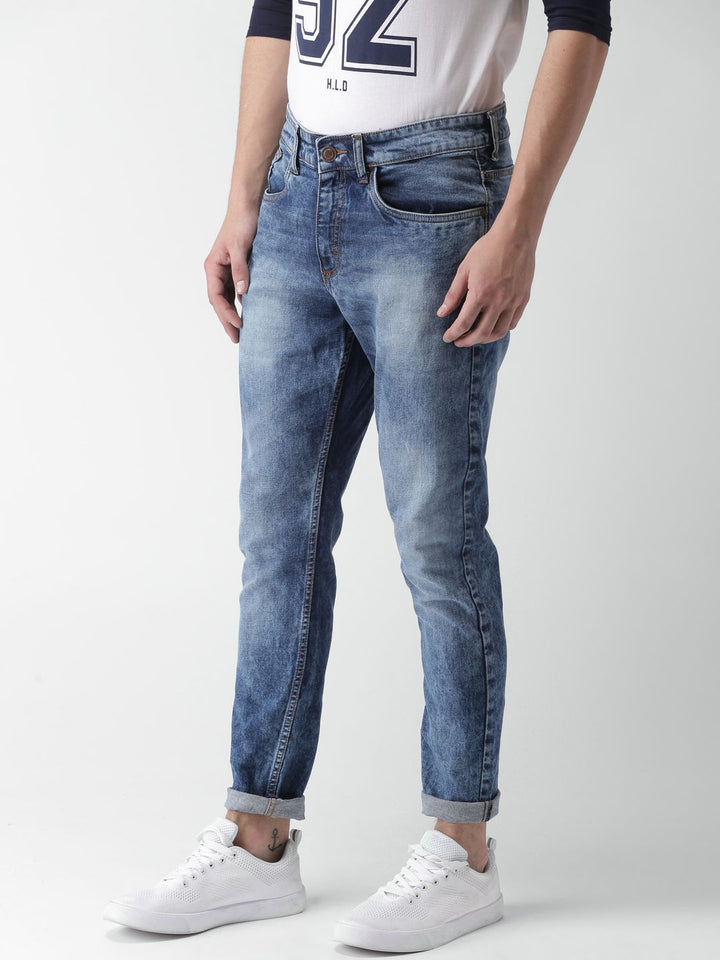 HIGHLANDER Men Blue Tapered Fit Mid-Rise Clean Look Stretchable Cropped Jeans
