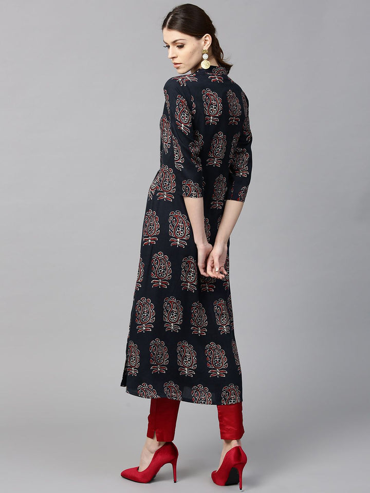 Gerua By Libas Women Navy  Red Printed A-Line Kurta