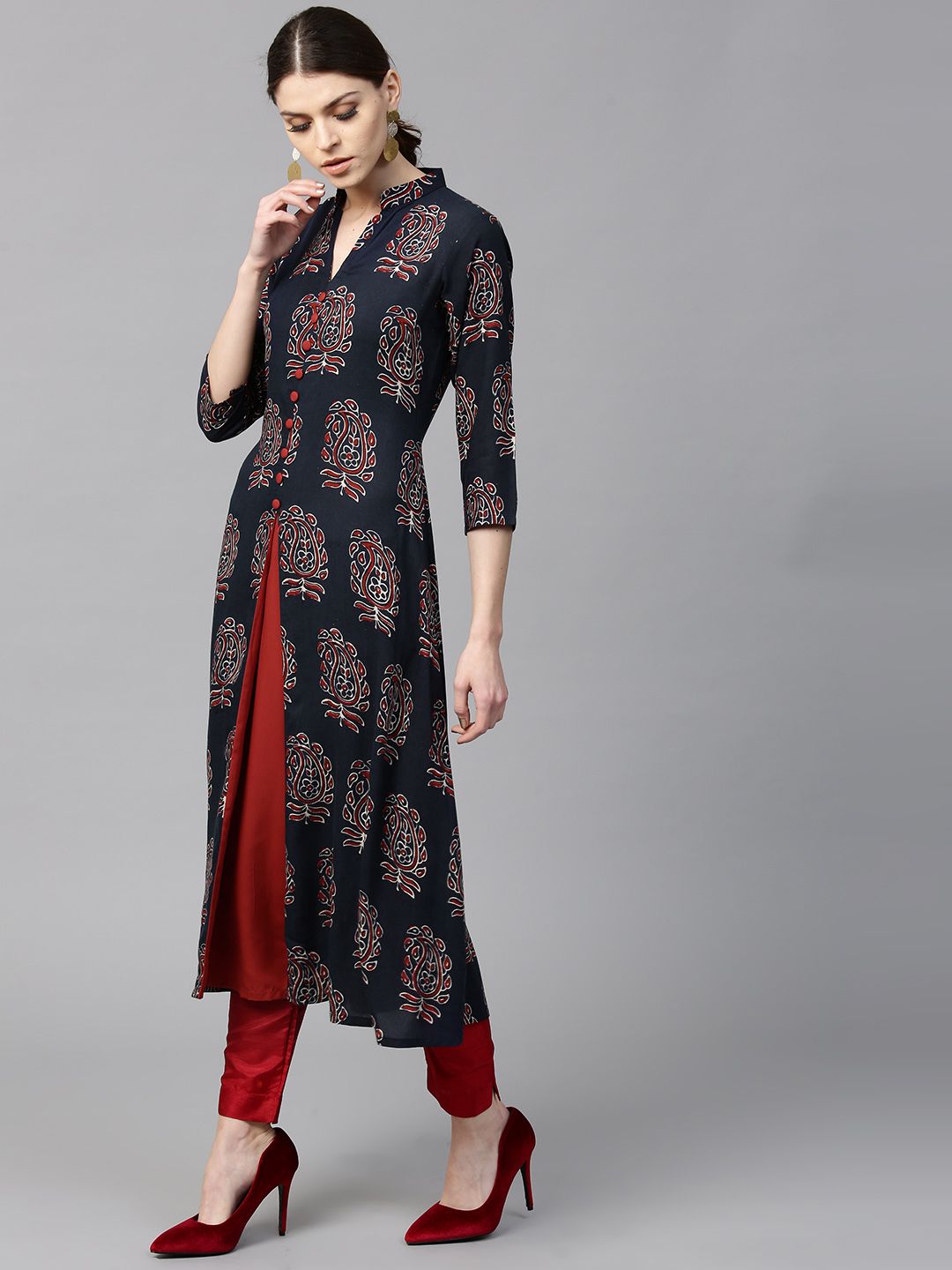 Gerua By Libas Women Navy  Red Printed A-Line Kurta