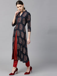 Gerua By Libas Women Navy  Red Printed A-Line Kurta