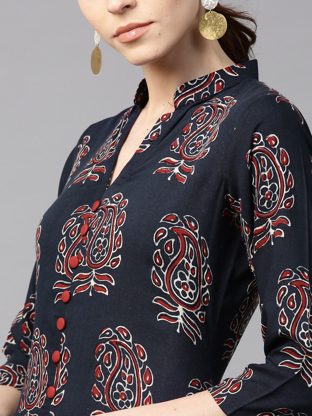 Gerua By Libas Women Navy  Red Printed A-Line Kurta