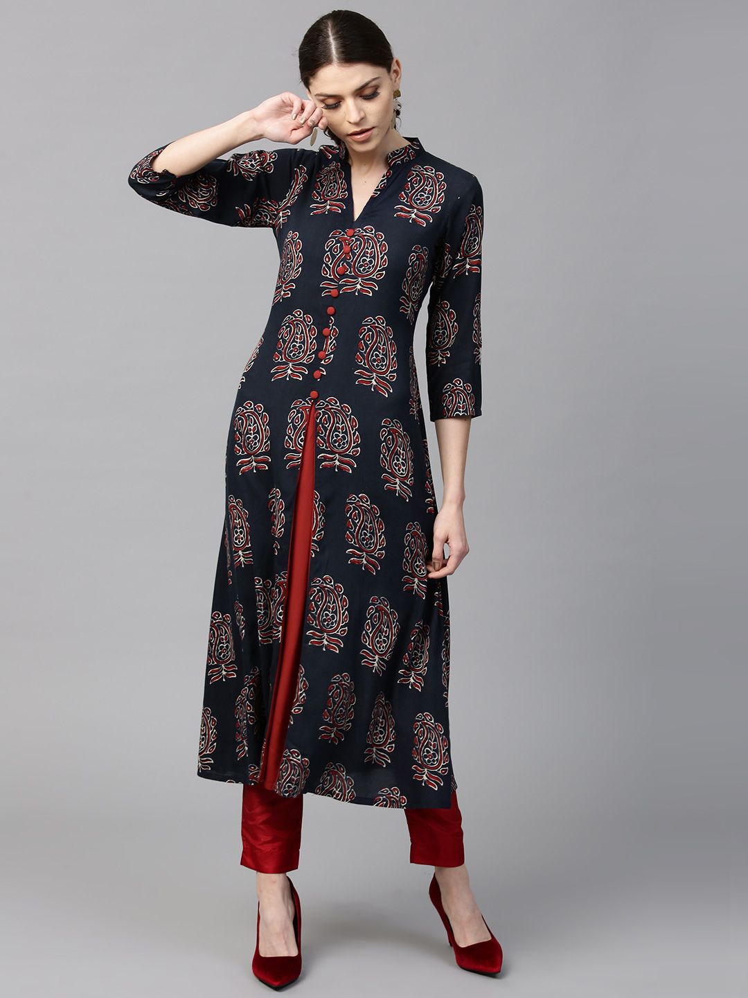 Gerua By Libas Women Navy  Red Printed A-Line Kurta